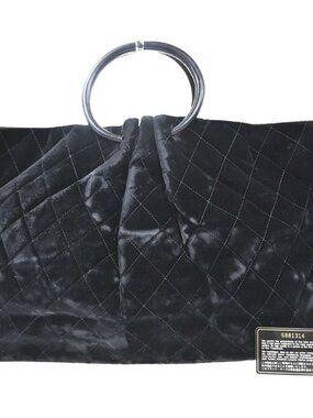 CHANEL CC Logo Circle Handle Matelasse Shoulder Bag Velour Leather Black 12RP022